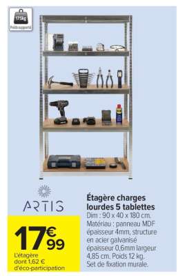 Étagère charges lourdes 5 tablettes