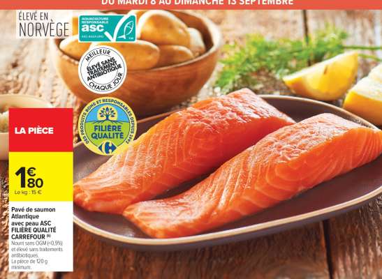 Pavé de saumon Atlantique avec peau ASC FILIÈRE QUALITÉ CARREFOUR