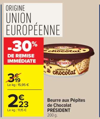 Beurre aux Pépites de Chocolat PRESIDENT