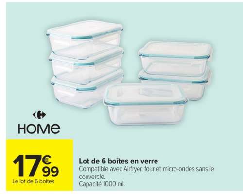 Lot de 6 boîtes en verre