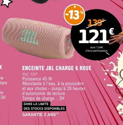 ENCEINTE JBL CHARGE 6 ROSE