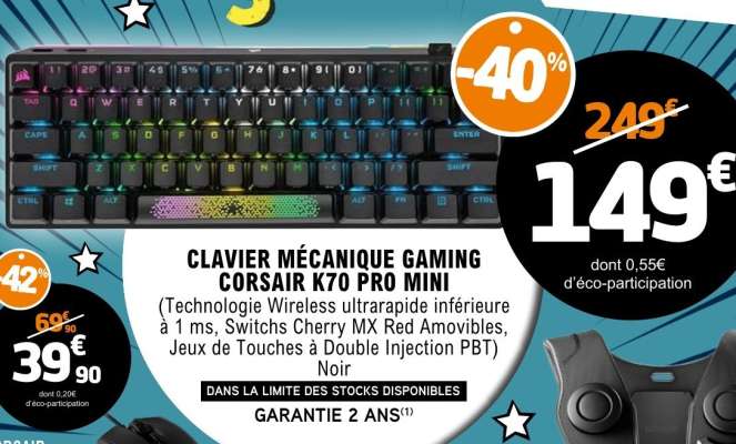 CLAVIER MÉCANIQUE GAMING CORSAIR K70 PRO MINI