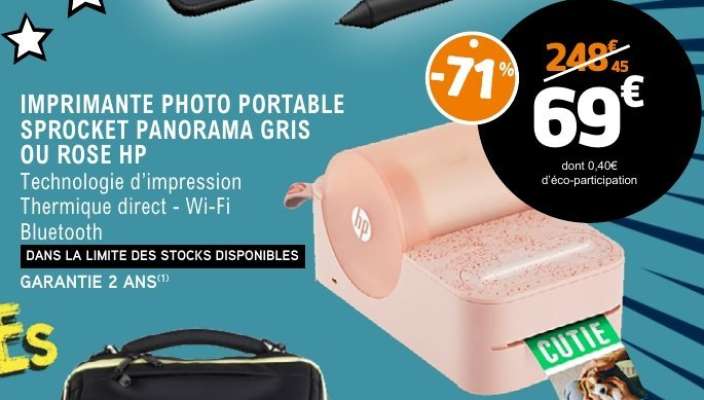 IMPRIMANTE PHOTO PORTABLE SPROCKET PANORAMA GRIS OU ROSE HP
