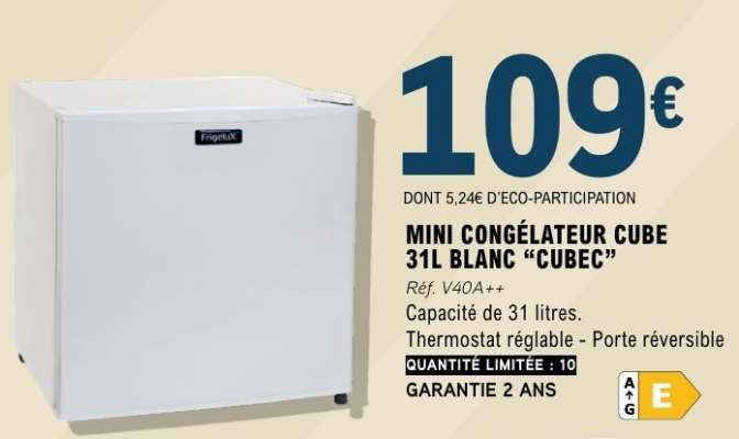 MINI CONGÉLATEUR CUBE 31L BLANC “CUBEC”