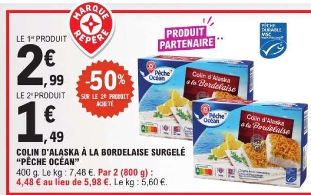 COLIN D'ALASKA À LA BORDELAISE SURGELÉ “PÊCHE OCÉAN”