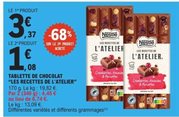 Tablette de chocolat 'Les Recettes de l'Atelier'