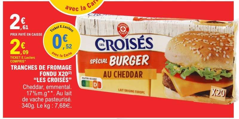 Tranches de Fromage Fondu X20 'Les Croisés'