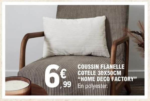 COUSSIN FLANELLE CÔTELÉ 30X50CM "HOME DECO FACTORY"