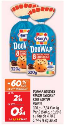 DOOWAP BRIOCHES PÉPITES CHOCOLAT SANS ADDITIFS HARRYS