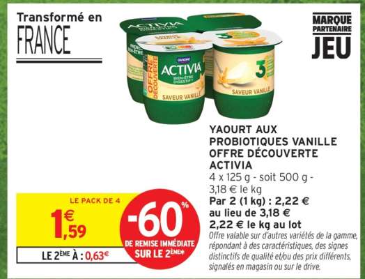 YAOURT AUX PROBIOTIQUES VANILLE OFFRE DÉCOUVERTE ACTIVIA