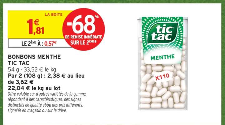 BONBONS MENTHE TIC TAC