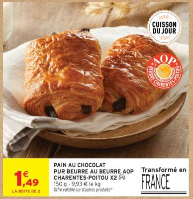 PAIN AU CHOCOLAT PUR BEURRE AU BEURRE AOP CHARENTES-POITOU X2