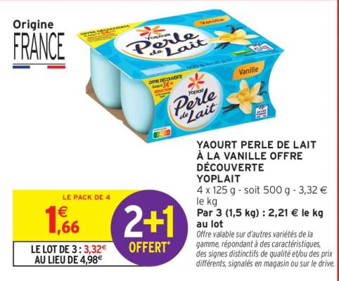 YAOURT PERLE DE LAIT À LA VANILLE OFFRE DÉCOUVERTE YOPLAIT