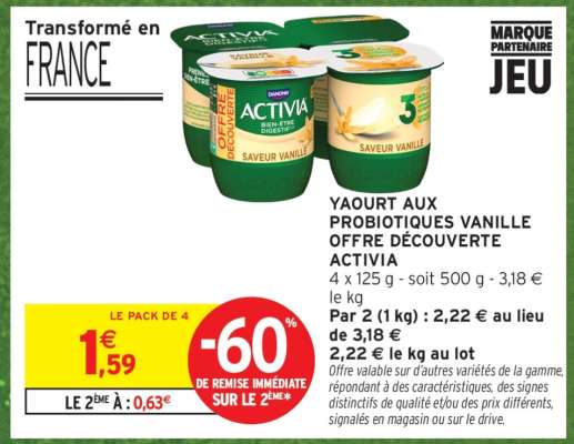 YAOURT AUX PROBIOTIQUES VANILLE OFFRE DÉCOUVERTE ACTIVIA