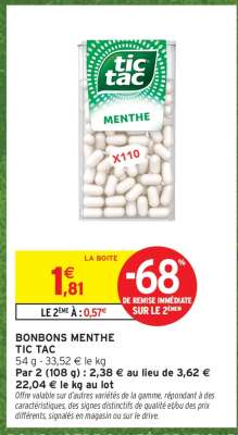 BONBONS MENTHE TIC TAC