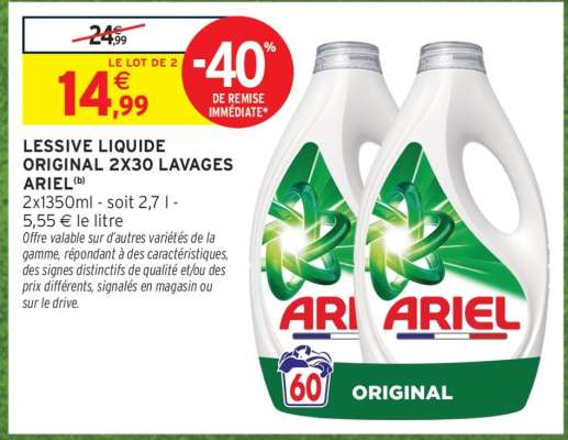 Lessive Liquide Original 2x30 Lavages Ariel