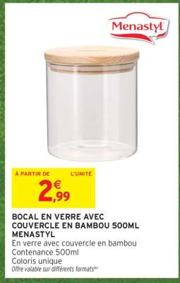 Bocal en verre avec couvercle en bambou 500ml Menastyl