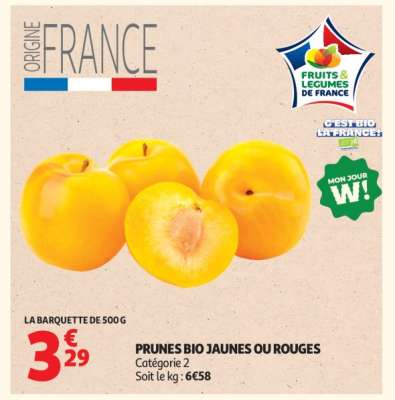 PRUNES BIO JAUNES OU ROUGES