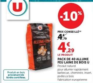 PACK DE 40 ALLUME FEU LAINE DE BOIS U