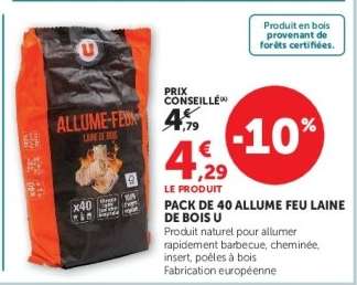 PACK DE 40 ALLUME FEU LAINE DE BOIS U