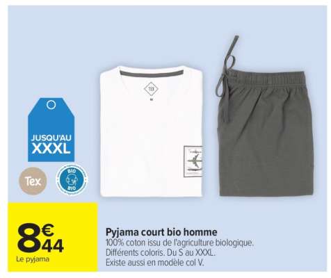 Pyjama court bio homme