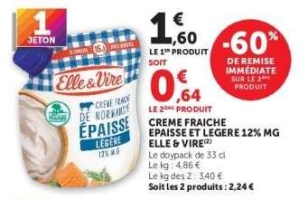 CREME FRAICHE EPAISSE ET LEGERE 12% MG ELLE & VIRE