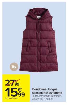 Doudoune longue sans manches femme