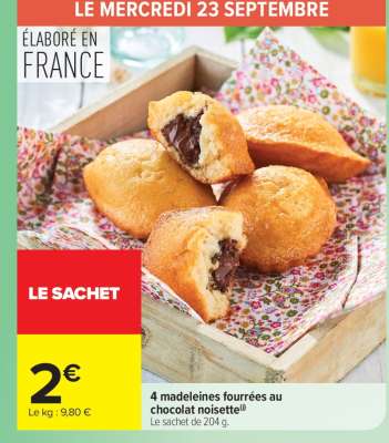 4 madeleines fourrées au chocolat noisette
