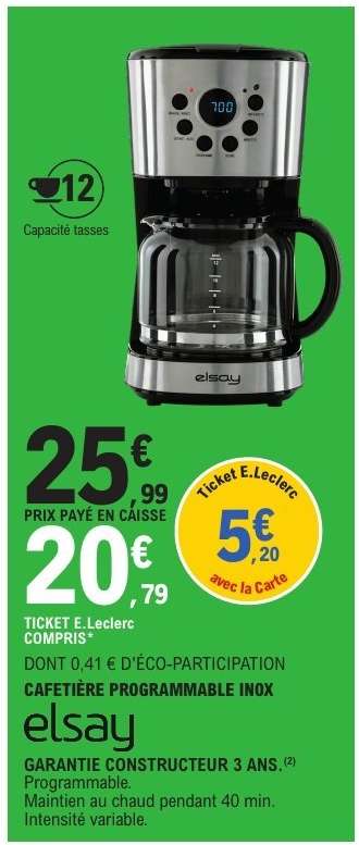 Cafetière programmable inox elsay