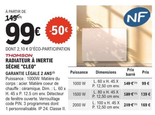 THOMSON RADIATEUR À INERTIE SÈCHE "CLEO"