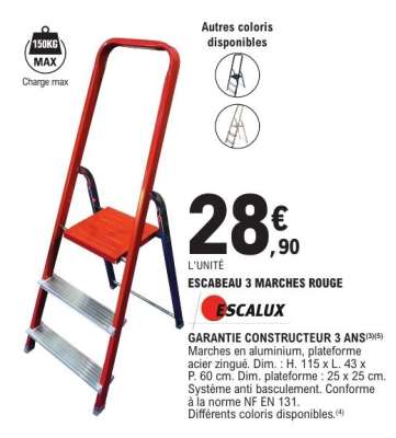 ESCABEAU 3 MARCHES ROUGE