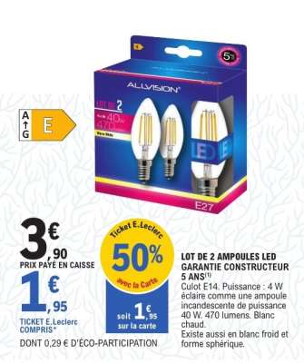 LOT DE 2 AMPOULES LED GARANTIE CONSTRUCTEUR 5 ANS