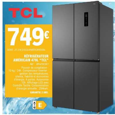 RÉFRIGÉRATEUR AMÉRICAIN 470L "TCL"