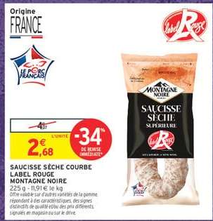 Saucisse Sèche Courbe Label Rouge MONTAGNE NOIRE