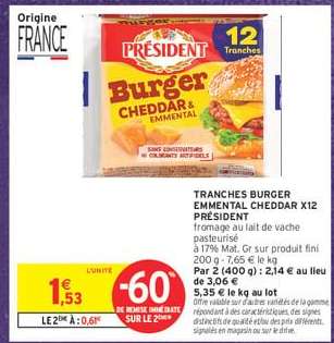 TRANCHES BURGER EMMENTAL CHEDDAR X12 PRÉSIDENT