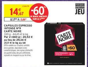 CAPSULES ESPRESSO INTENSE N°9 CARTE NOIRE