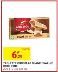 TABLETTE CHOCOLAT BLANC PRALINÉ COTE D'OR