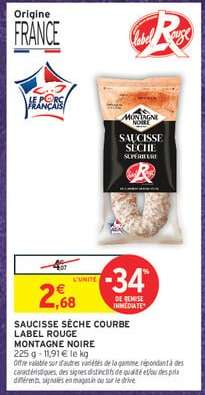 Saucisse Sèche Courbe Label Rouge MONTAGNE NOIRE