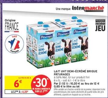 LAIT UHT DEMI-ÉCRÉMÉ BRIQUE PÂTURAGES