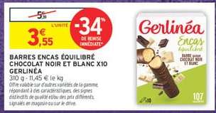 BARRES ENCAS ÉQUILIBRÉ CHOCOLAT NOIR ET BLANC X10 GERLINÉA
