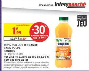 100% PUR JUS D'ORANGE SANS PULPE PAQUITO