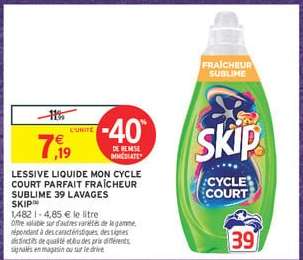 LESSIVE LIQUIDE MON CYCLE COURT PARFAIT FRAICHEUR SUBLIME 39 LAVAGES SKIP