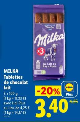 MILKA Tablettes de chocolat lait