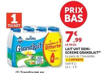 Lait UHT Demi-Écrémé Grandlait