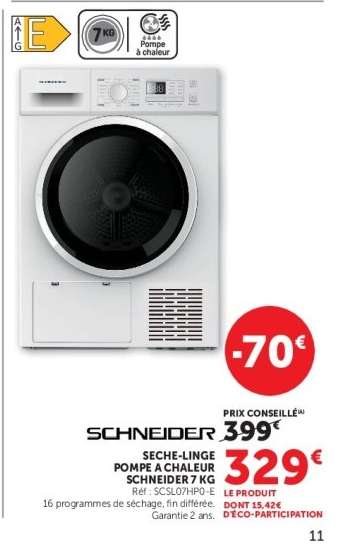 SCHNEIDER SECHE-LINGE POMPE A CHALEUR SCHNEIDER 7 KG