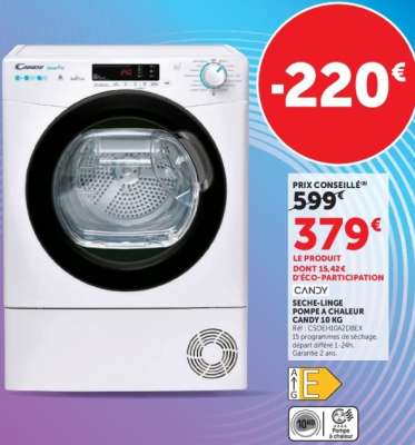 CANDY SÈCHE-LINGE POMPE À CHALEUR CANDY 10 KG
