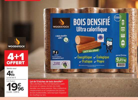Lot de 5 bûches de bois densifié