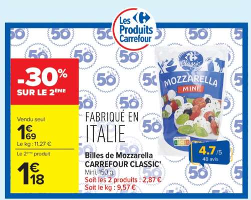 Billes de Mozzarella CARREFOUR CLASSIC' Mini, 150 g
