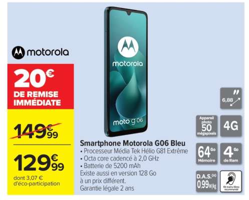 Smartphone Motorola G06 bleu