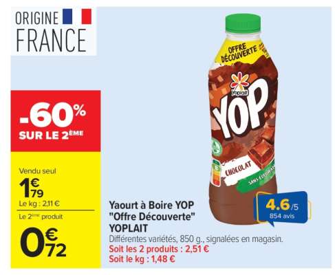 Yaourt à boire YOP "Offre Découverte" YOPLAIT